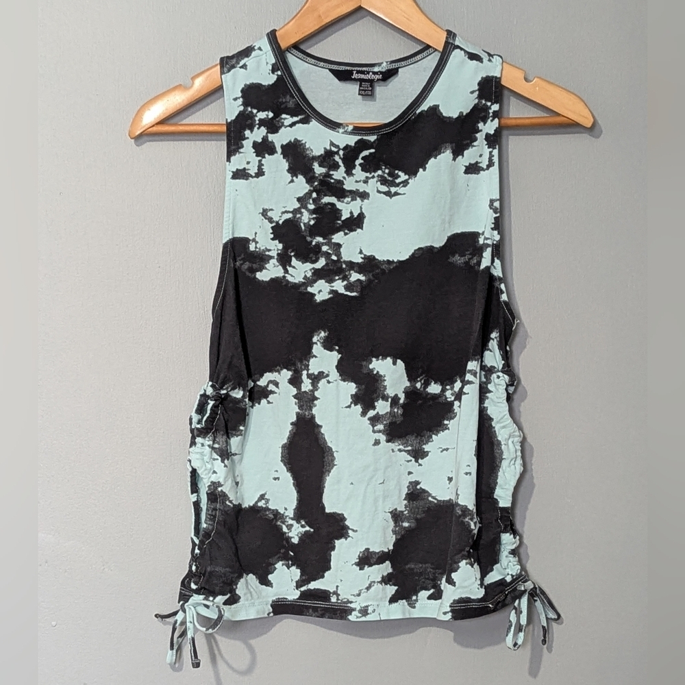 4/$10✨ Jeaniologie Black & Mint Tie-dye Ruched Side Sleeveless Top